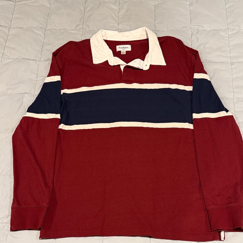 Goodfellow Collared Rugby Shirt Maroon and Navy Sz. Large NWOT